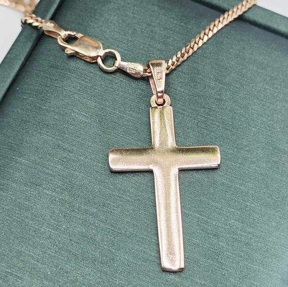 Rose Gold Cross Pendant Necklace, 20" | 925 Sterling Silver Base - Picture 3 of 3